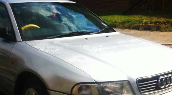 my old worn out tatty looking flaky silver coloured audi a4 car going for scrap